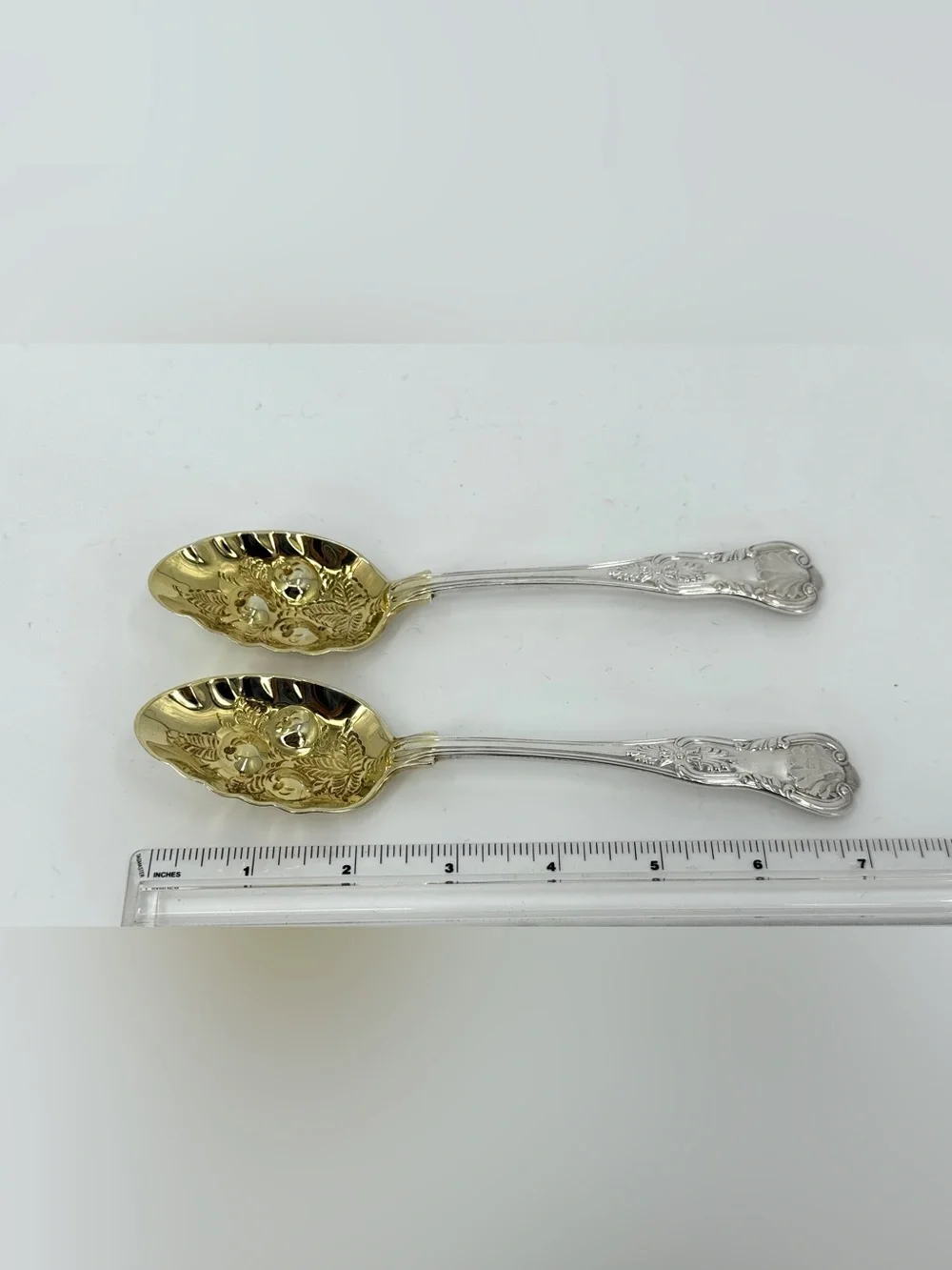 Vintage Reed And Barton Kings Silver plated Berry Serving Spoons Gold vermeil